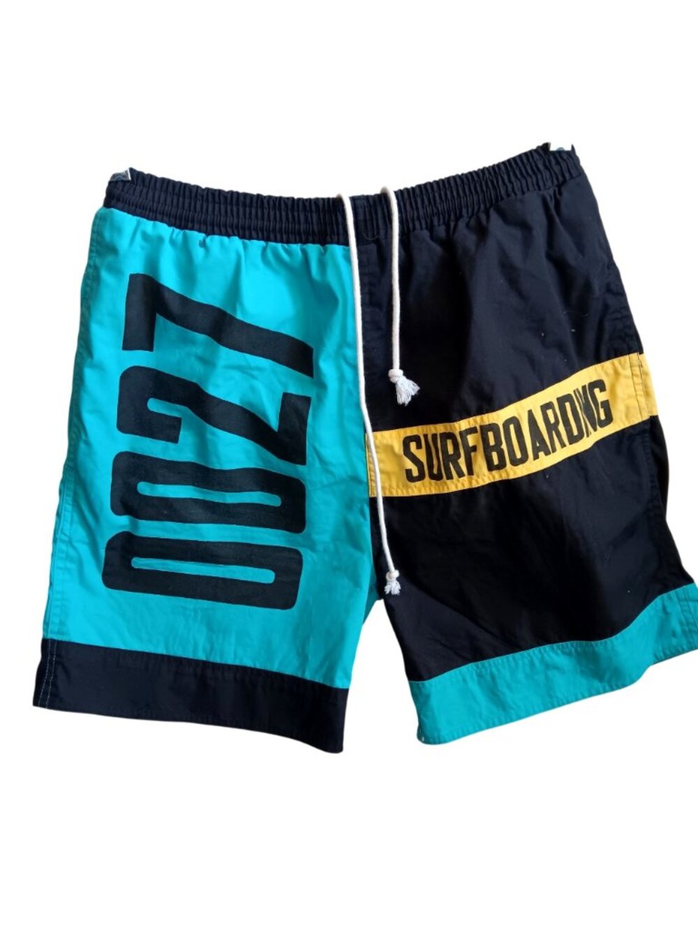 Swim Trunks Small Vintage Mens Priority Male COLORBLOCK Blue Black Yellow SEWN